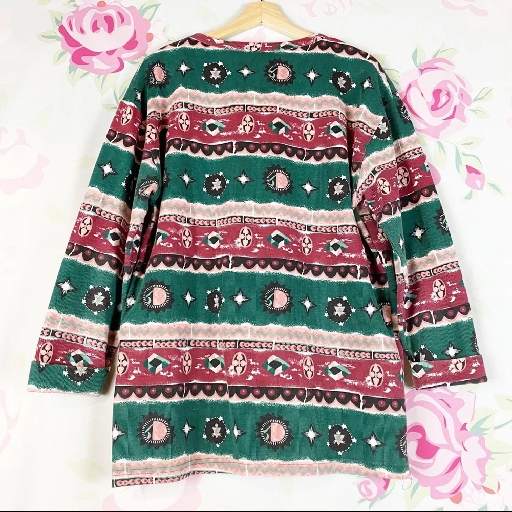 Vintage Stefano Geometric Long Sleeve Shirt M - Picture 6 of 8